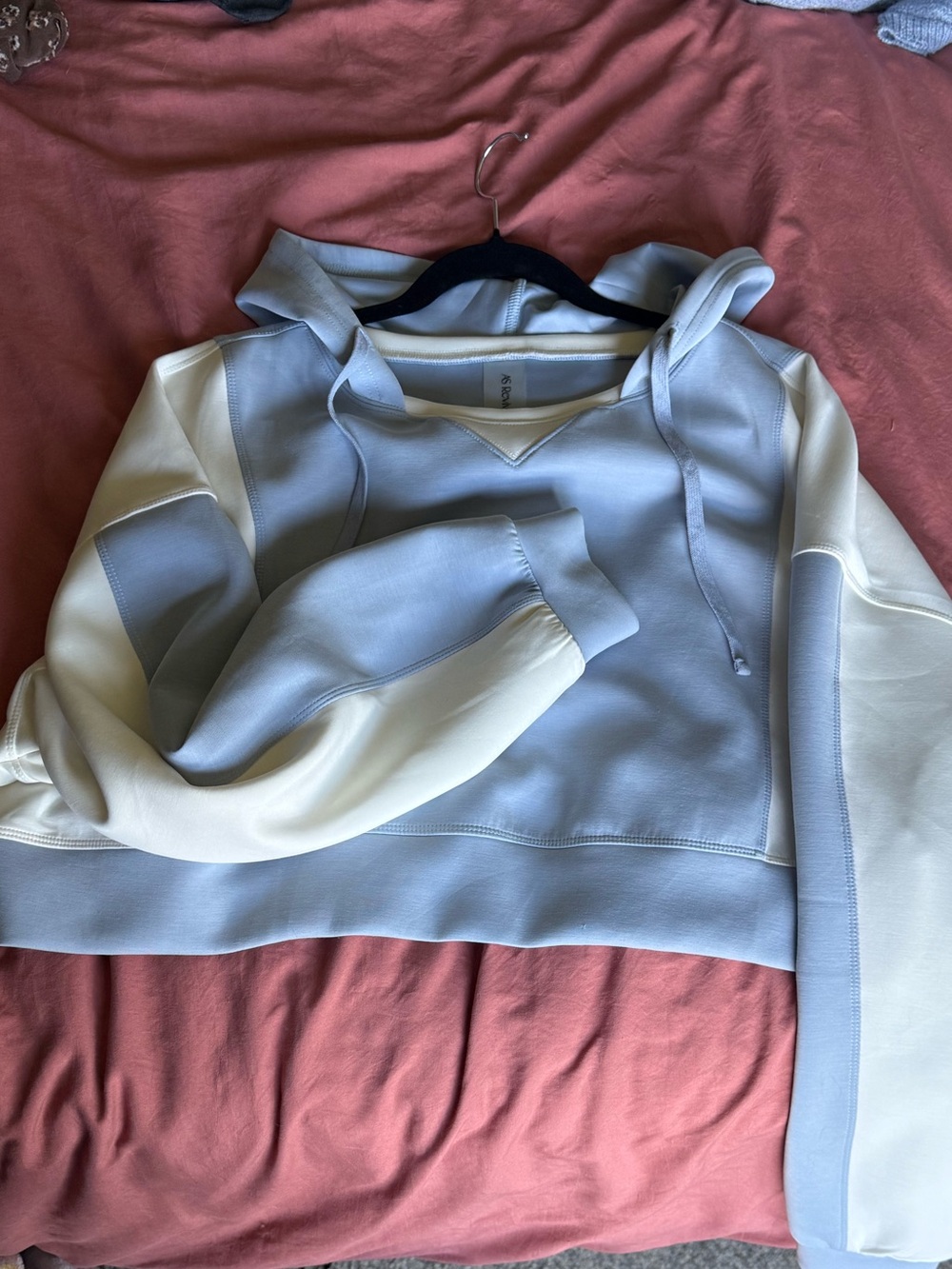 Altar’d State Cropped Colorblock Hoodie Sweatshirt - Light Blue & White